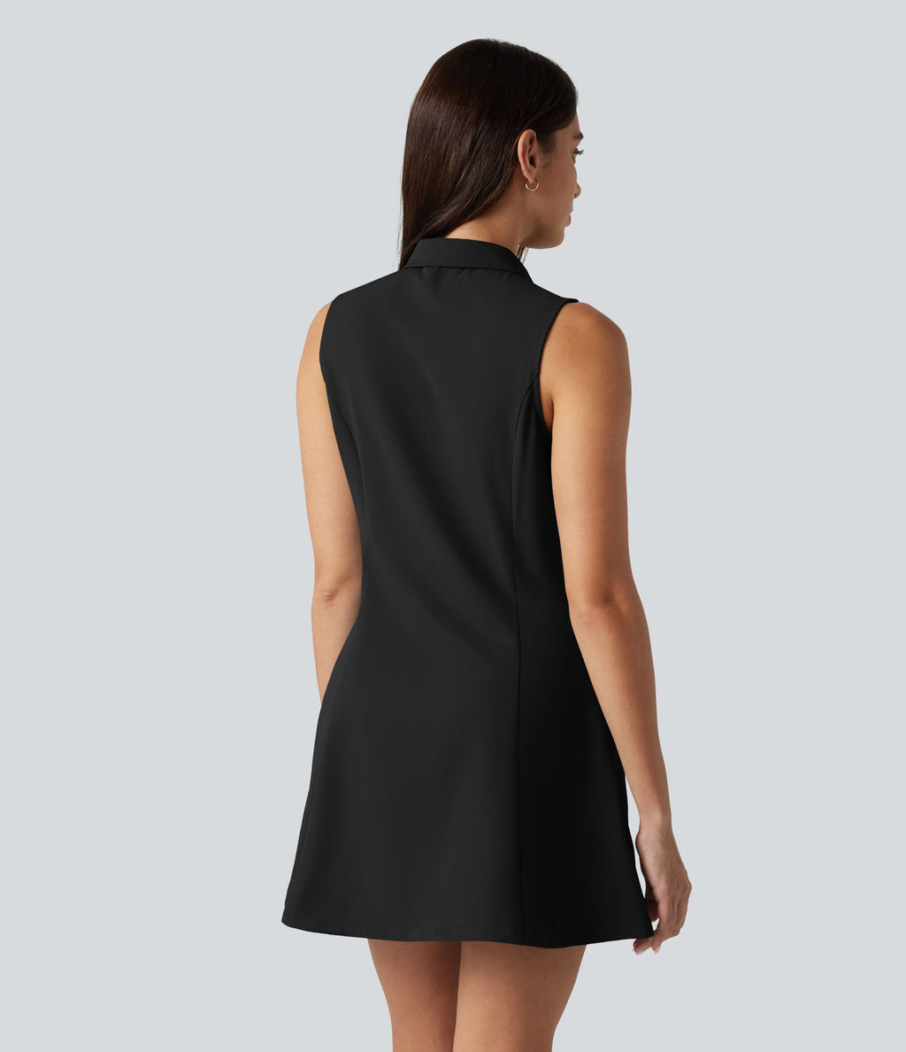 Robe courte décontractée sans manches en popeline extensible avec poches