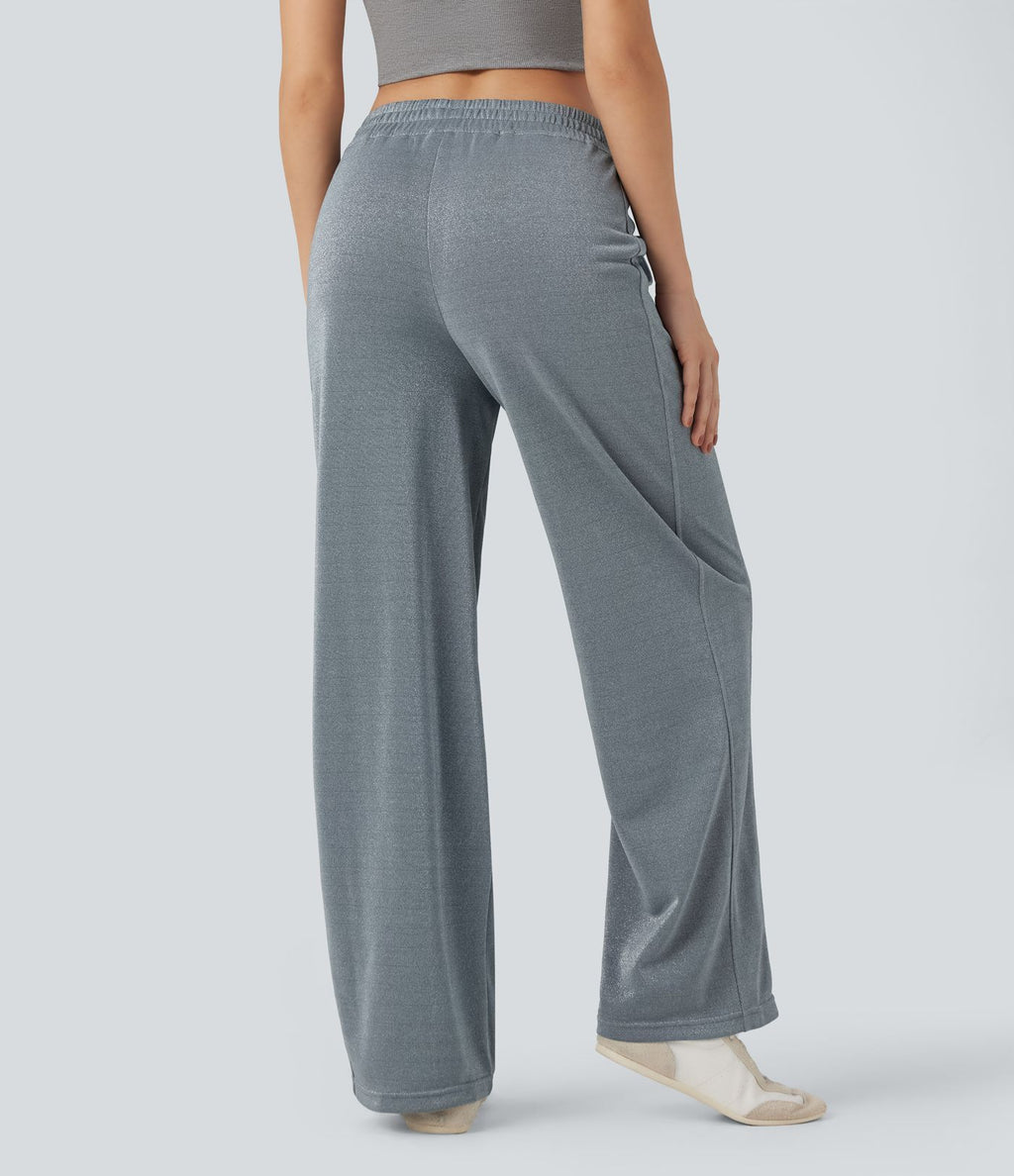 Pantalon droit taille haute effet sparkle, avec poches