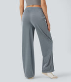 Pantalon droit taille haute effet sparkle, avec poches