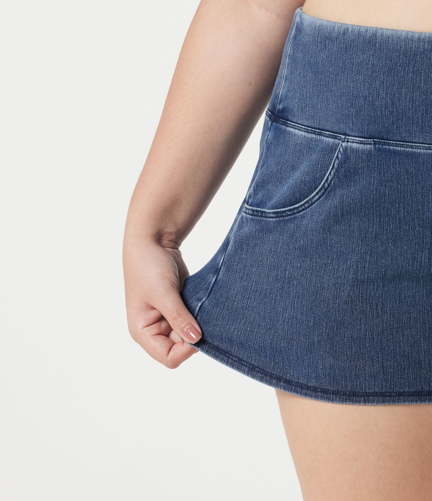 Short en jean Halara Flex™ skinny décontracté grande taille ventre plat, taille haute, ourlet arrondi, à poches