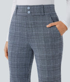Halara Flex™ Pantalon tailleur évasé à carreaux pied-de-poule, taille haute avec boutons décoratifs et poches latérales