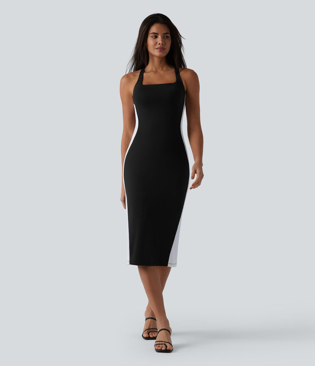 Robe midi moulante SoftlyZero™ Airy effet frais InstantCool color block avec brassière intégrée, effet gainant, short gainant intégré et bretelles croisées, accès facile Easy Peasy, protection solaire UPF50+