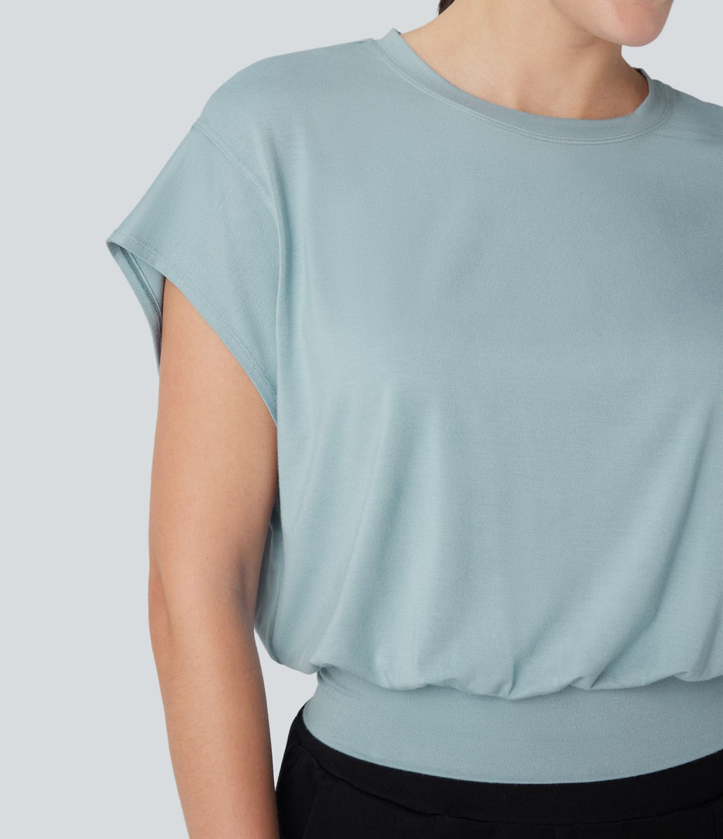T-shirt de travail à col rond et manches chauve-souris courtes