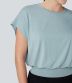 T-shirt de travail à col rond et manches chauve-souris courtes