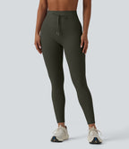 Legging de sport maille côtelée gainant à séchage rapide taille haute avec cordon de serrage et poches - UPF50+