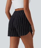 Short casual taille haute ourlet arrondi rayures avec poches