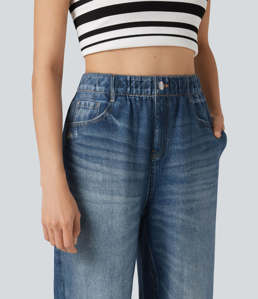 Jogging taille haute en molleton French Terry imprimé jean avec poches