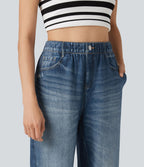Jogging taille haute en molleton French Terry imprimé jean avec poches
