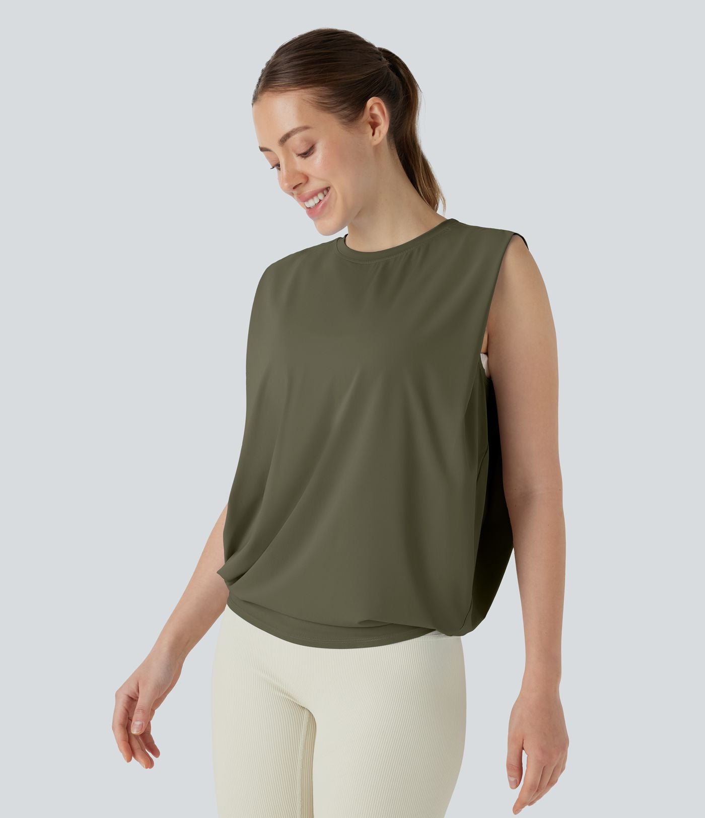 Débardeur de yoga col rond froncé, tissu rafraîchissant - Protection UPF50+