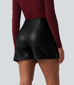 Jupe-short de décontractée courte tissu enduit taille haute