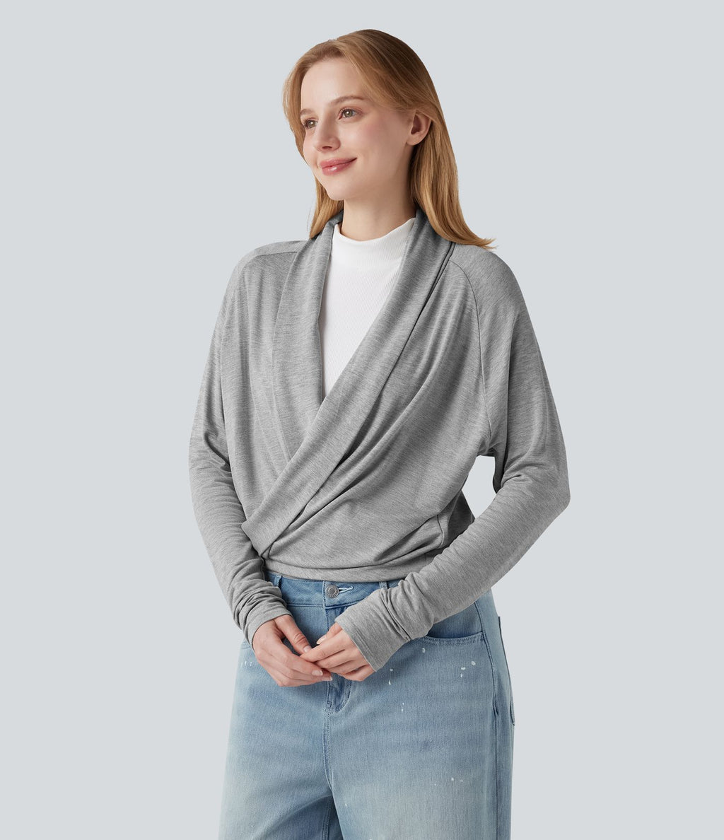 Haut cache-cœur manches raglan longues