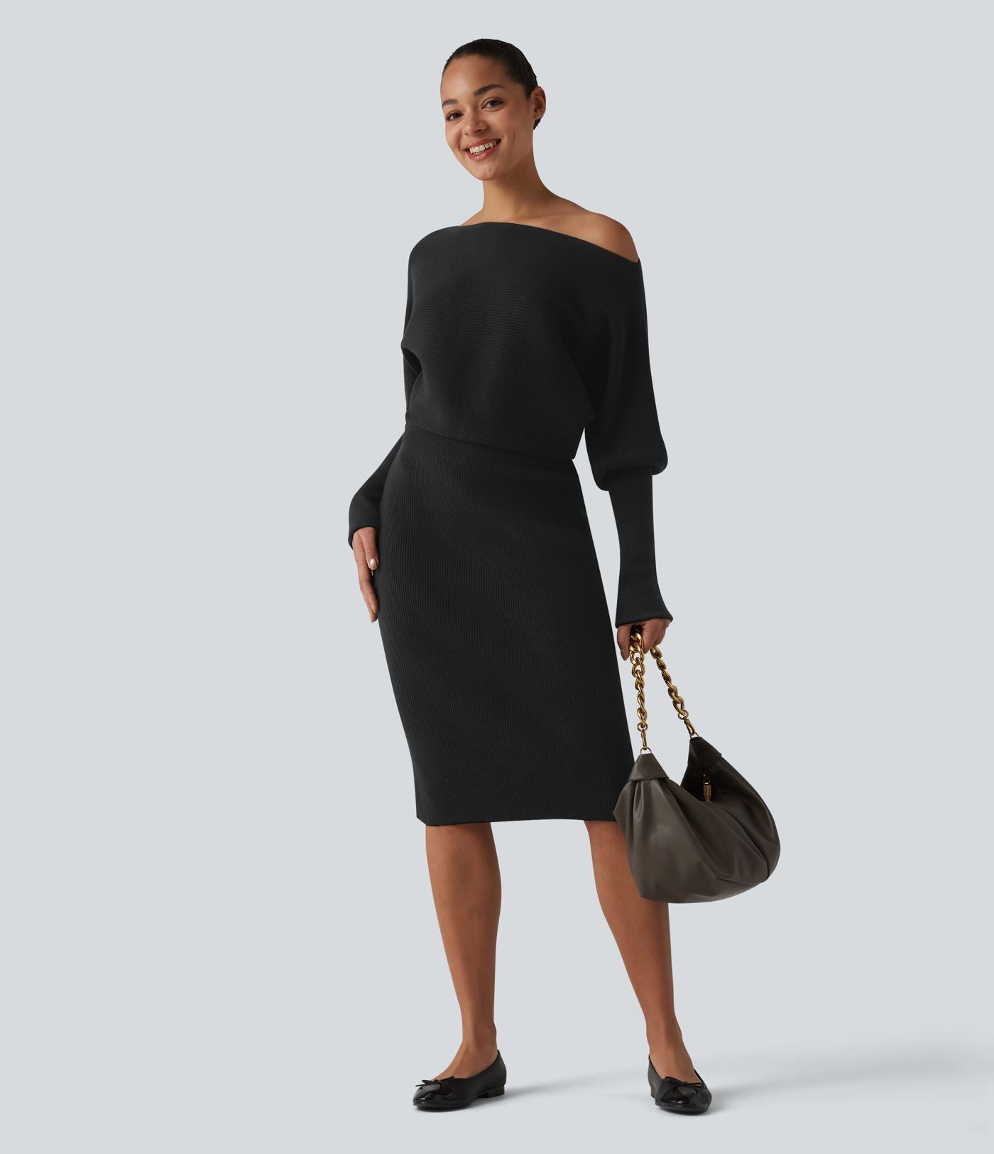 Robe pull midi casual à manches longues