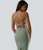 Robe midi moulante SoftlyZero™ Airy effet frais InstantCool color block avec brassière intégrée, effet gainant, short gainant intégré et bretelles croisées, accès facile Easy Peasy, protection solaire UPF50+