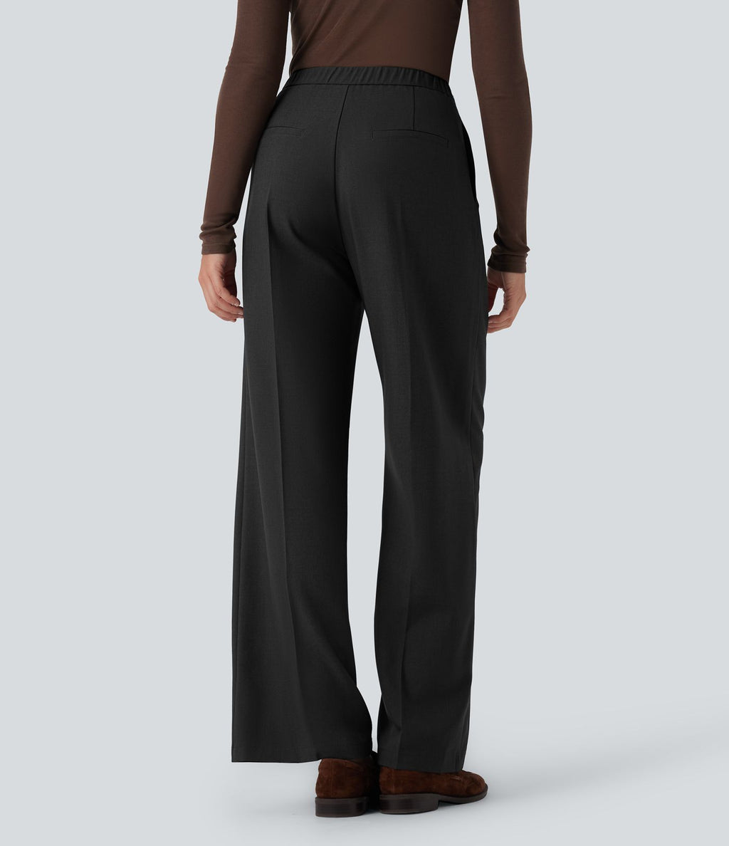 Pantalon tailleur taille haute fermeture éclair jambe droite avec poches