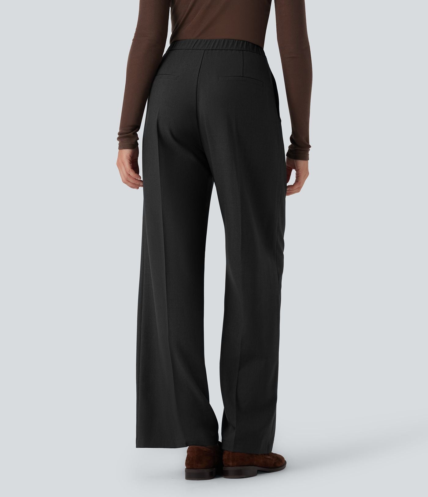 Pantalon tailleur taille haute fermeture éclair jambe droite avec poches