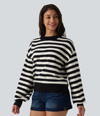 Pull casual col rond à manches longues à rayures