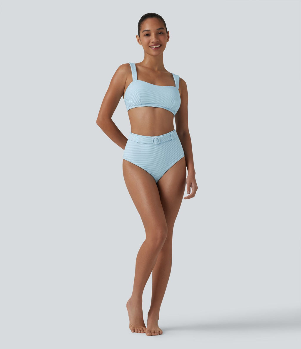Bas de bikini gainant taille haute à rayures scintillantes