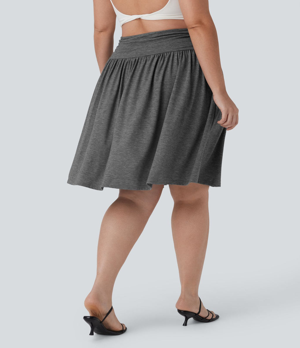Jupe grande taille fluide froncée taille haute avec poches
