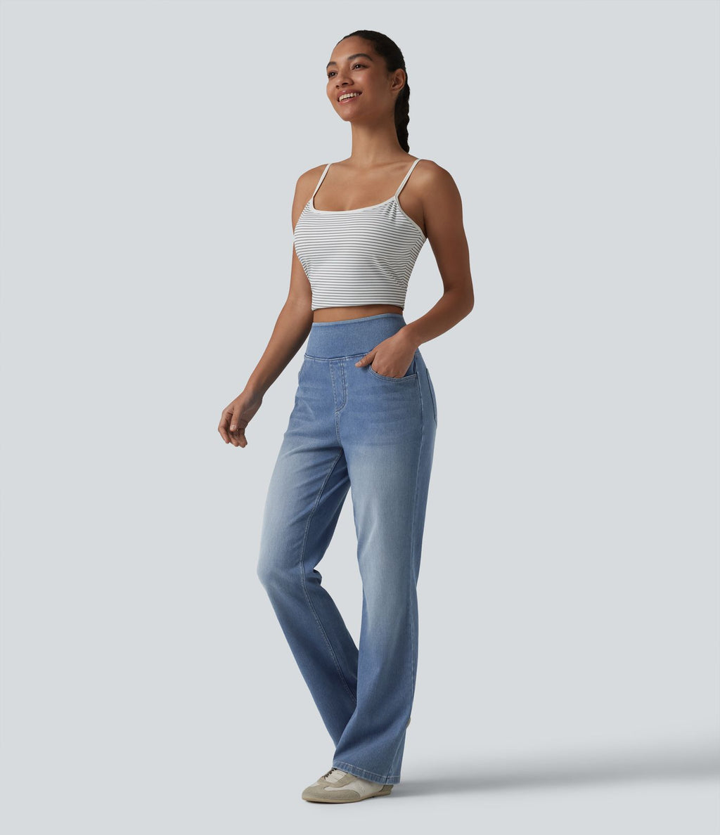 Jean Halara Flex™ Curvy taille haute bootcut délavé décontracté avec poches