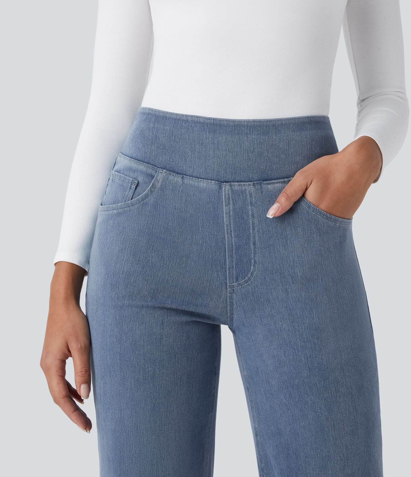 Halara Flex™ Jean Droites Travail en Maille Extensible Taille Haute Plusieurs Poches