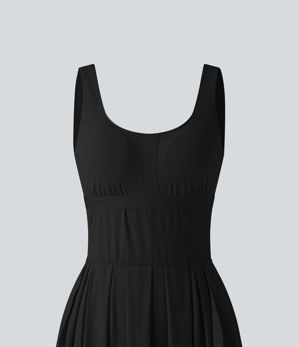 Robe midi fluide à bretelles col U avec brassière intégrée et poches