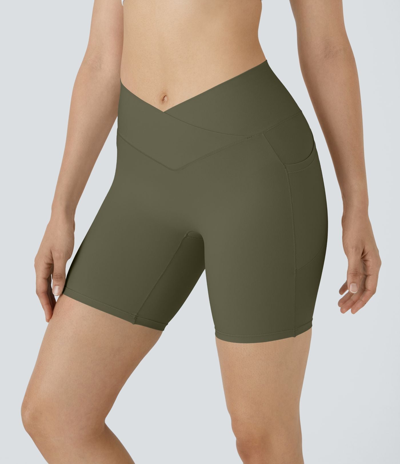 Softlyzero™ Short 17,5cm Yoga Taille Haute Crossover avec Poches Latérales
