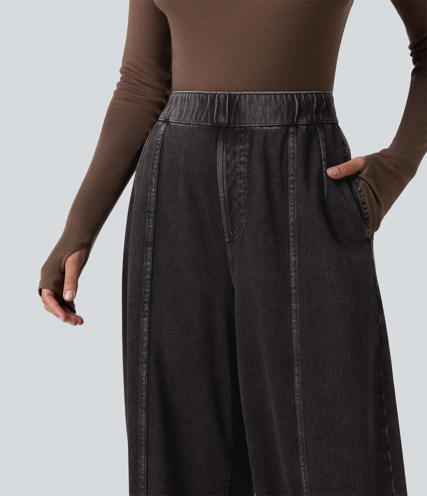 Jean barrel casual taille haute Halara Flex™ à poches