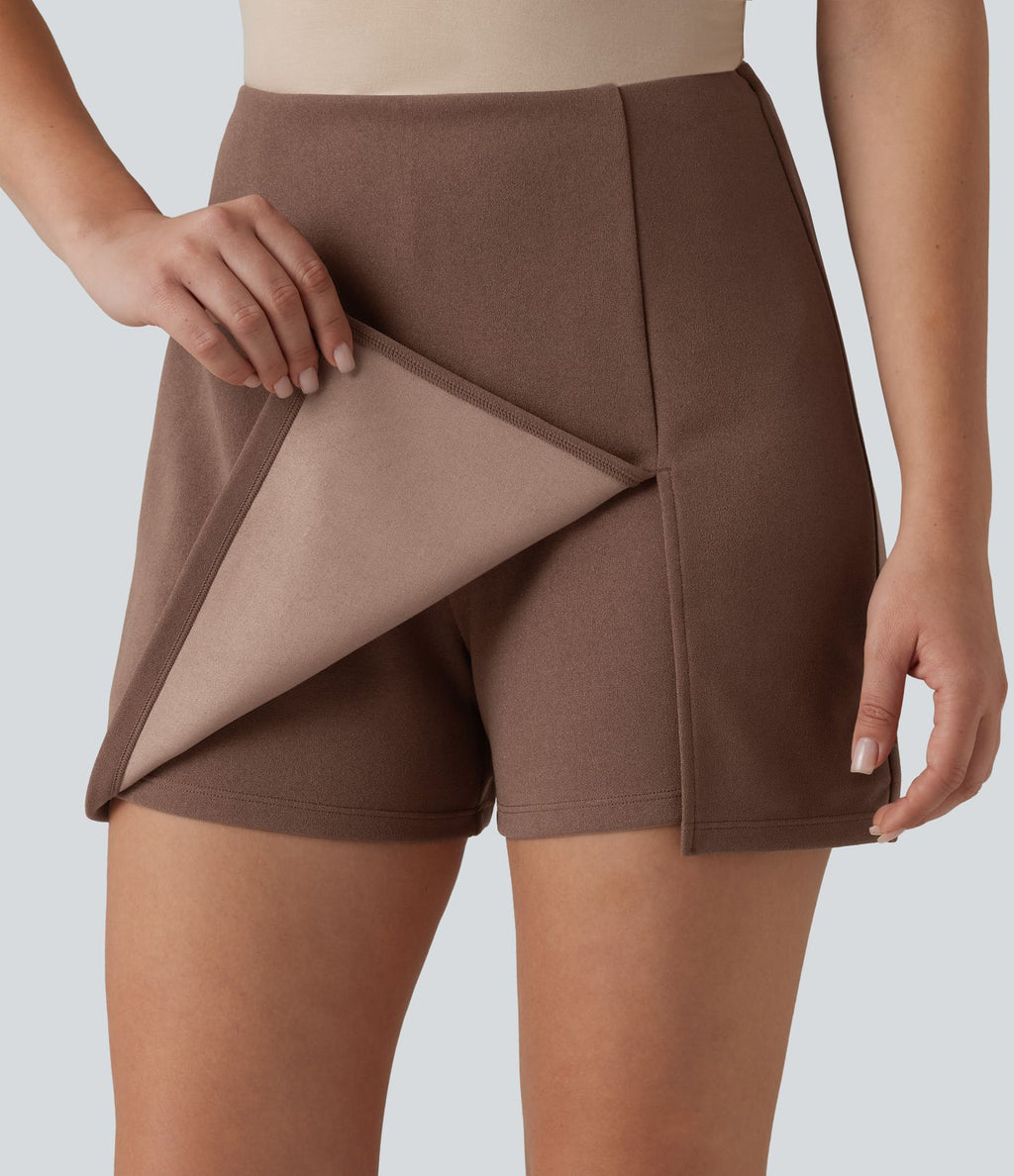 Jupe-short de travail fendue taille haute, infroissable et trapèze, avec poches