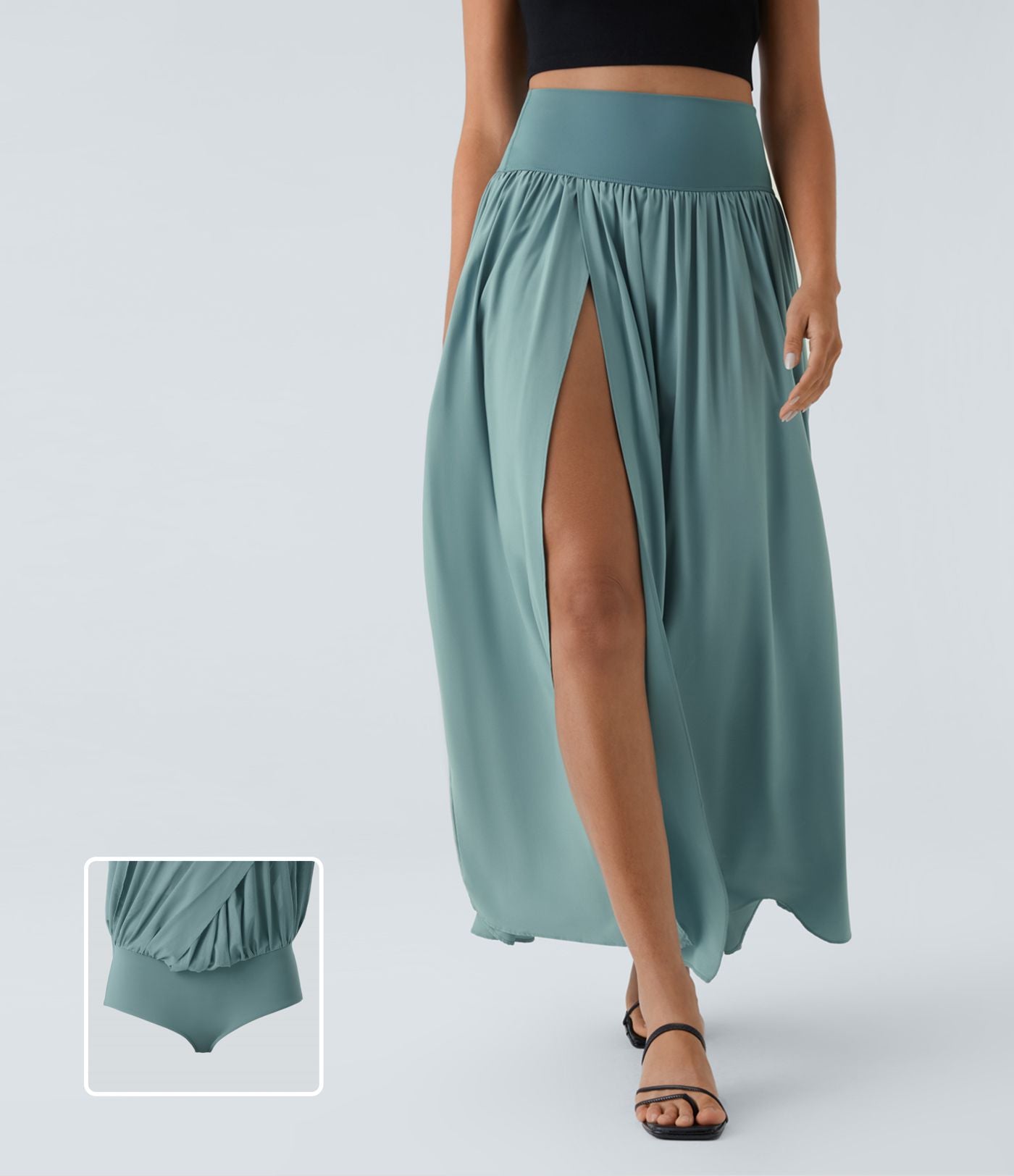 Breezeful™ Jupe Taille Haute Casual Maxi Séchage Rapide Fluide Fente Plissée 2 en 1