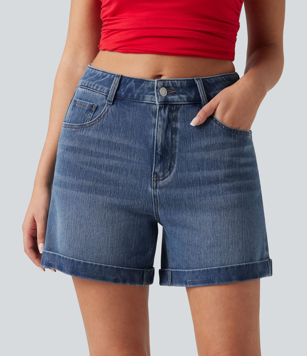 Halara Flex™ Short en denim taille mi-haute ourlet retroussé 12,5 cm avec poches
