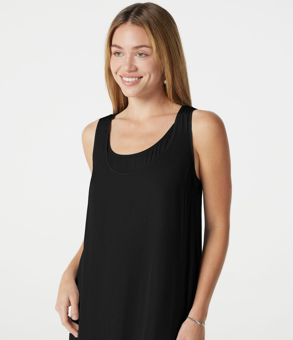 Robe fluide de vacances 2-en-1 col rond échancré sans manches asymétrique