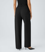 Pantalon de travail Halara Flex™ droit froncé avec poche zippée, taille haute