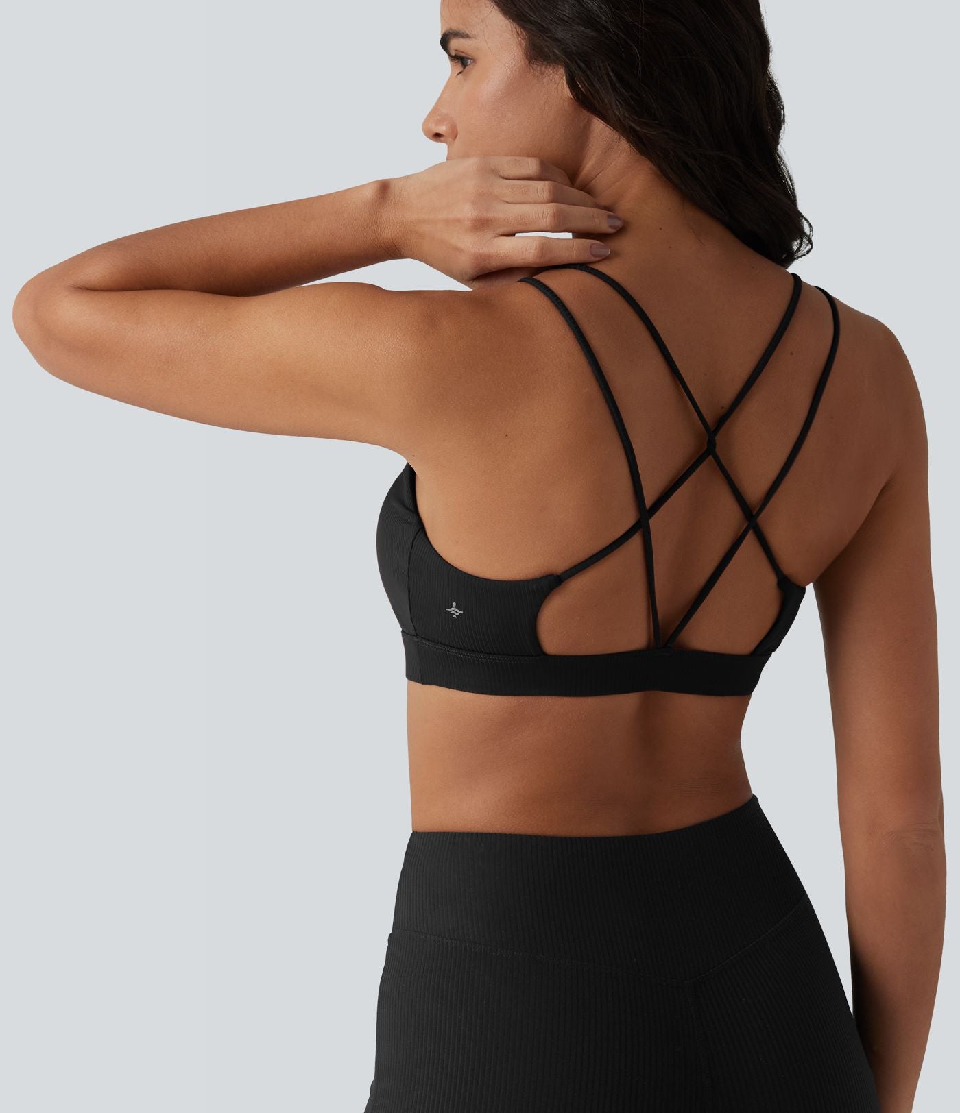 Brassière de sport à encolure carrée en maille côtelée avec soutien-gorge intégré — UPF40+
