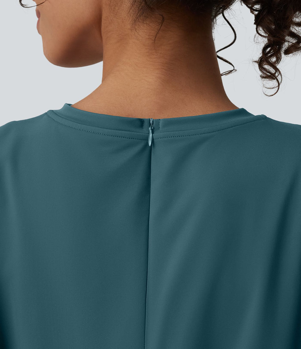 Combishort décontracté col rond sans manches effet frais InstantCool avec nœud frontal et poches, accès facile Easy Peasy, protection solaire UPF50+