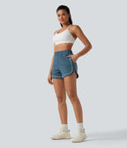 Short de yoga ample taille haute colorblock à bande latérale 7,5 cm avec poches