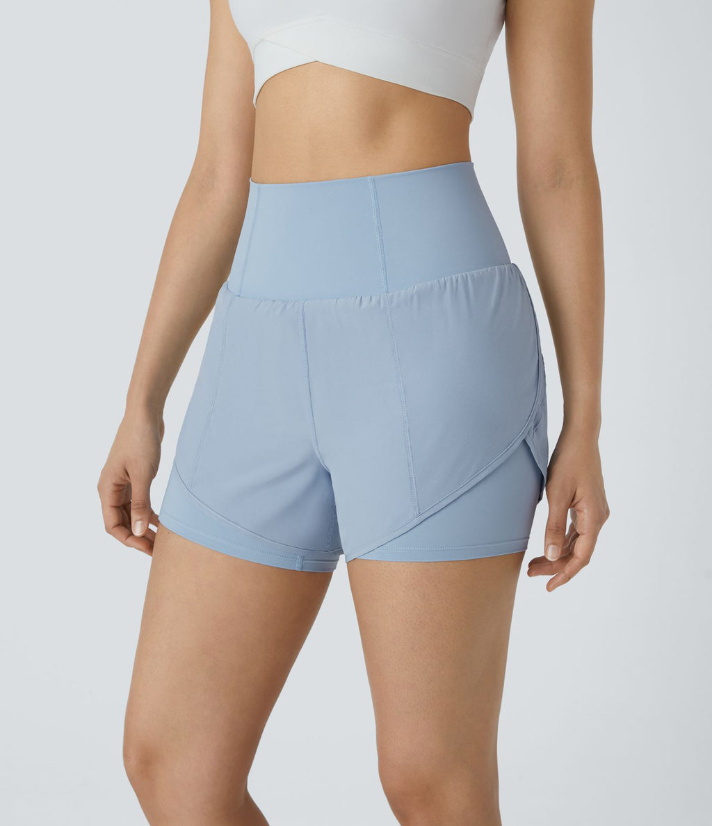 Breezeful™ Short 8,8cm Yoga Séchage Rapide 2 en 1 Taille Super Haute Ourlet Courbé Poches Latérales