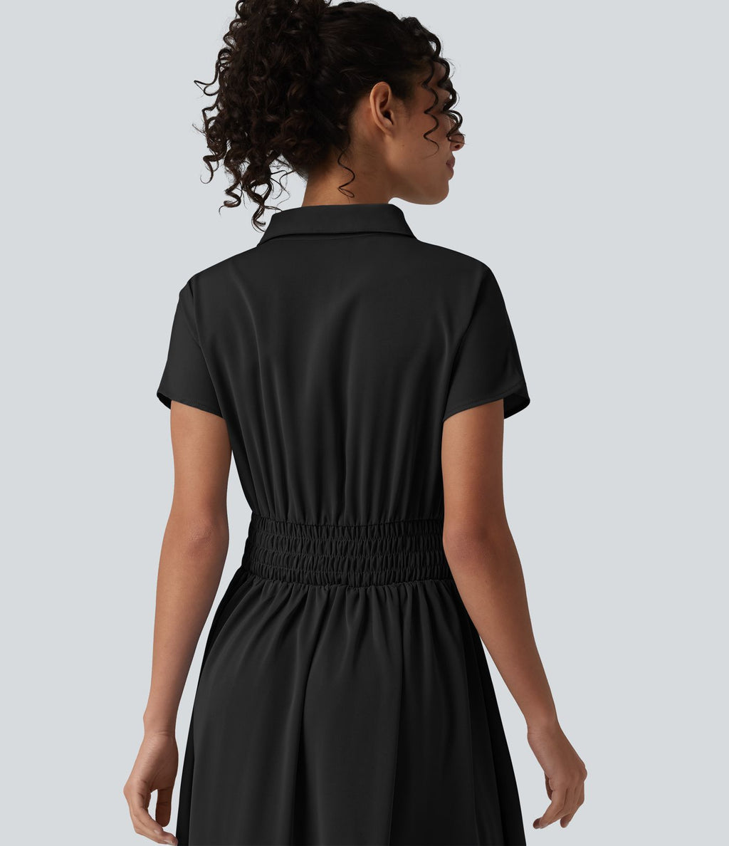 Robe-chemise midi défroissage facile avec manches courtes