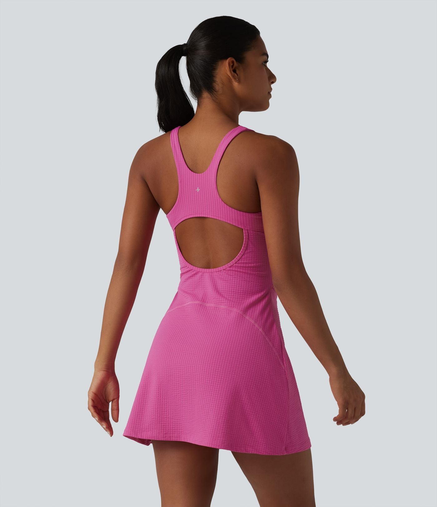 Robe sport mini de tennis 2 pièces à col U, soutien-gorge intégré, rayures, séchage rapide et poches - UPF40+
