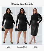 Jupe midi décontractée grande taille 2 en 1 taille haute ventre plat froncée ourlet arrondi en polaire simili cuir