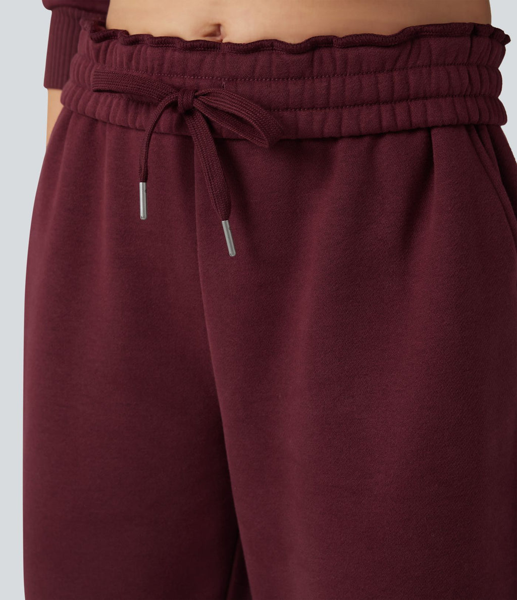Jogging molleton taille haute repliable avec cordon de serrage et poches