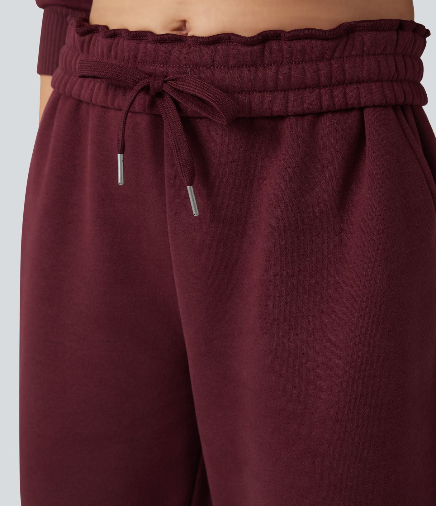 Jogging molleton taille haute repliable avec cordon de serrage et poches