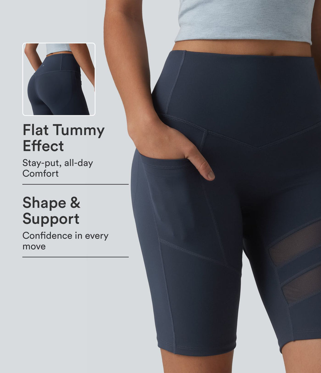 Short cycliste décontracté DayStretch taille haute gainant et push-up avec empiècement en mesh contrasté, 24 cm, poche