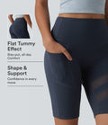 Short cycliste décontracté DayStretch taille haute gainant et push-up avec empiècement en mesh contrasté, 24 cm, poche