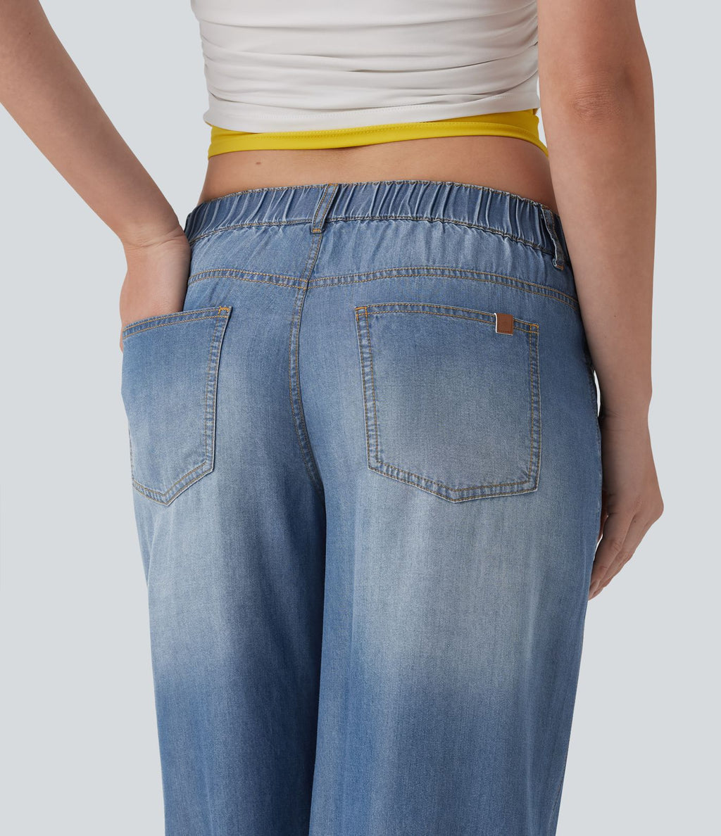 Jean large décontracté taille basse en lyocell drapé avec poches