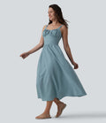 Robe fluide casual mi-longue texturée froncée et smockée