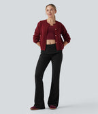 Pantalon casual bootcut taille mi-haute à ceinture repliable