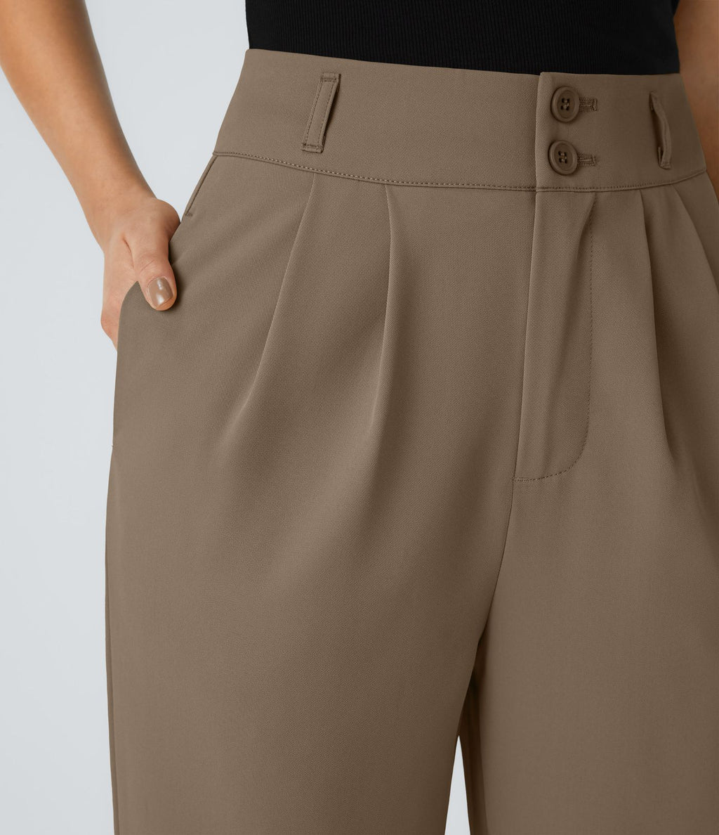 Pantalon de travail Halara Flex™ droit froncé avec poche zippée, taille haute