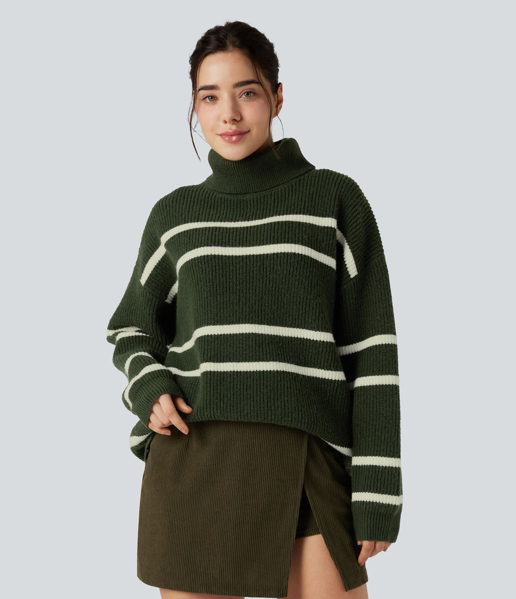 Pull color block col montant manches longues