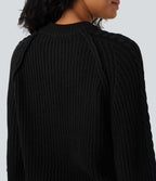 Pull décontracté maille torsadée col rond manches raglan longues coupe décontractée