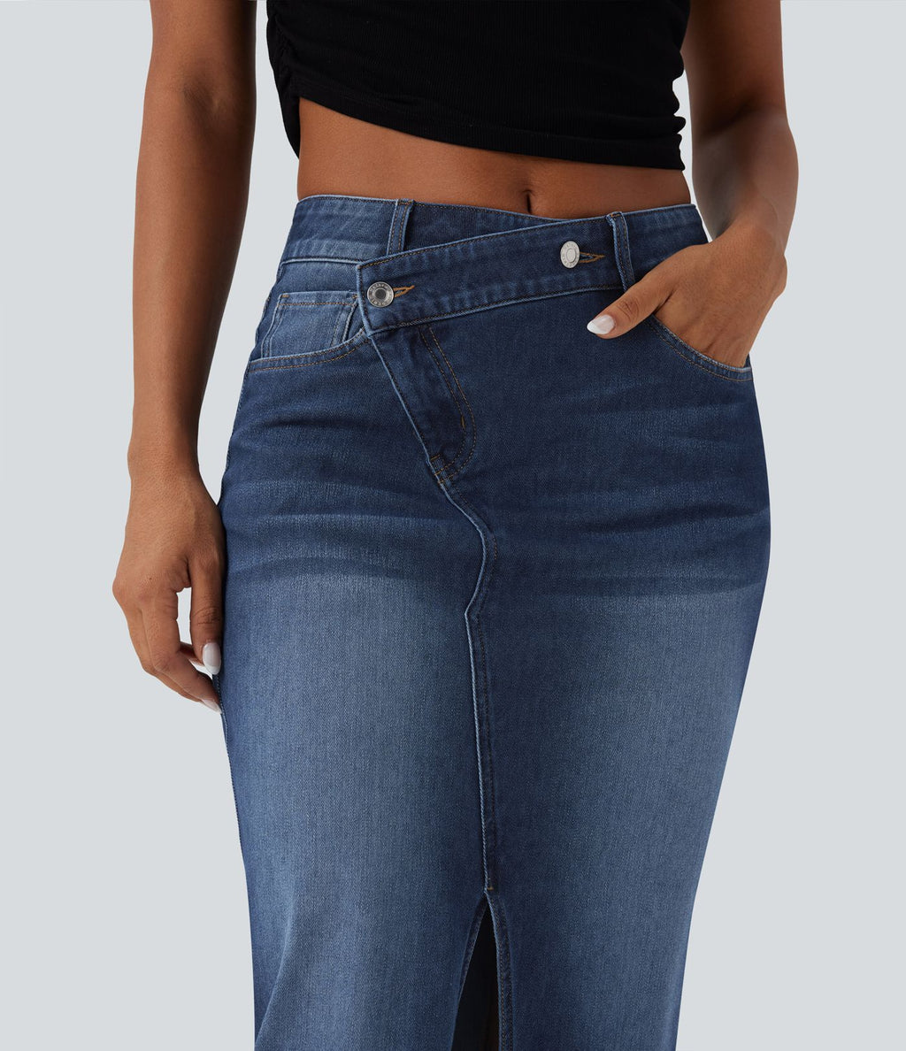 Jupe décontractée denim moulante Halara Flex™ asymétrique taille mi-haute avec fente et poches